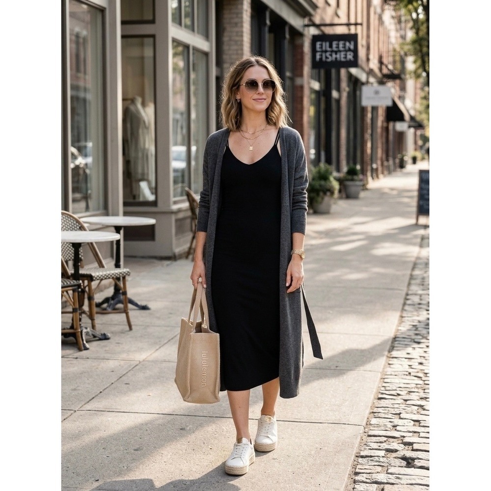 Brandy Melville Black Midi Slip Dress Double Spaghetti Strap V-Neck One Size